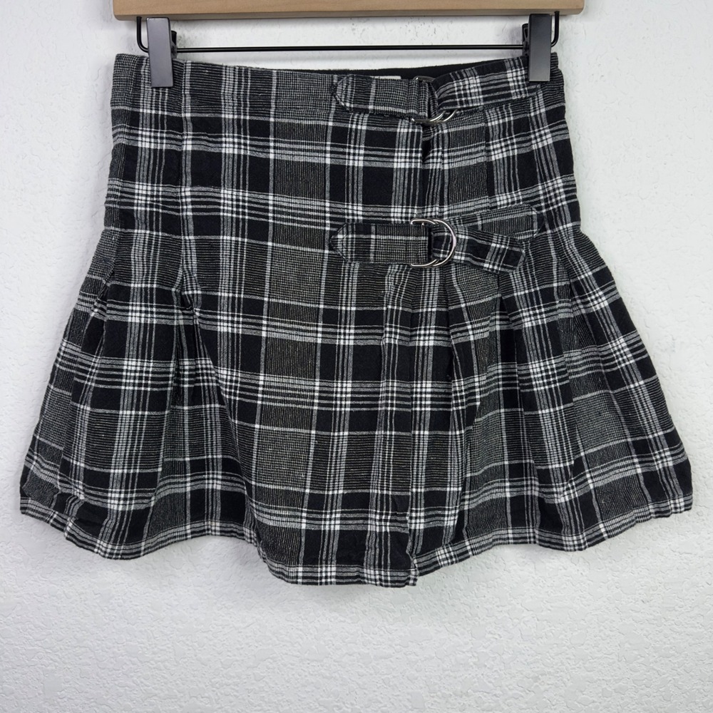 Anna Sui Urban Outfitters Mini Skirt XS Plaid Linen Blend D-Ring Belt 90s Grunge
